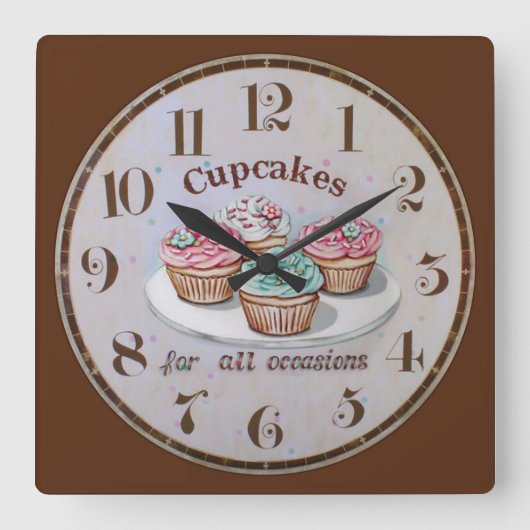 Cupcakes for all Occasions Quadratische Wanduhr (Vorderseite)