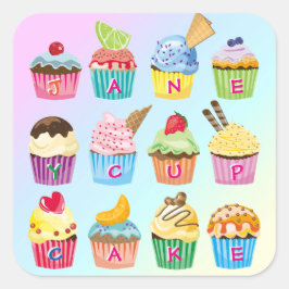 Cupcakes Fügen Sie Ihren Namen Monogram Delicious  Quadratischer Aufkleber