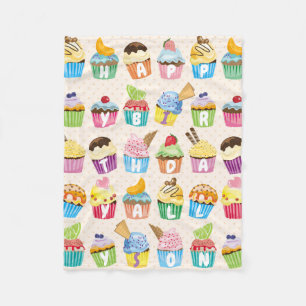 Cupcakes Glücklich Geburtstag Fügen Sie Ihren Na Fleecedecke