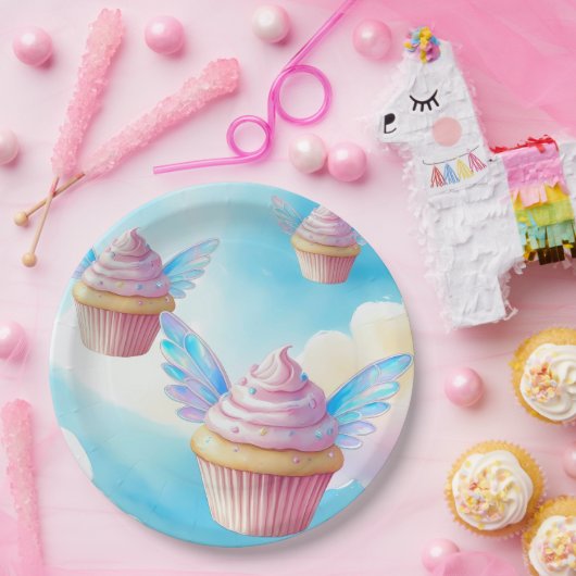 Cupcakes im Himmel fliegen Pappteller (Party)