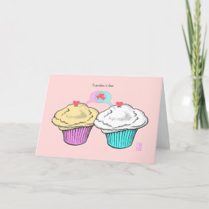 Cupcakes in Liebe CustardVanillaPinkBlue Valentine Karte