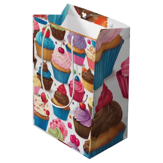 Cupcakes-Kunstwerk Mittlere Geschenktüte (Rückseite Schrägansicht)