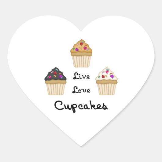 Cupcakes Live Liebe Herz-Aufkleber (Vorderseite)