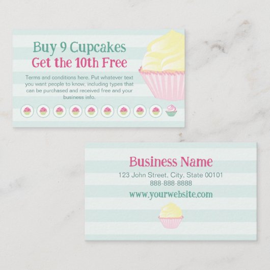Cupcakes Loyalty Briefmarke oder Lochkarte - kaufe Treuekarte (Vorne/Hinten)