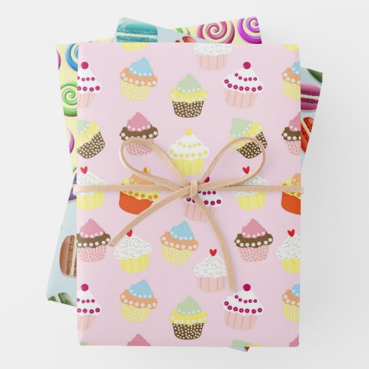 Cupcakes Macaroons und Candy Wirbel Patterns Geschenkpapier Set (Beispiel)
