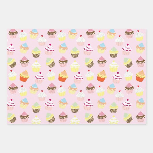 Cupcakes Macaroons und Candy Wirbel Patterns Geschenkpapier Set (Vorderseite)