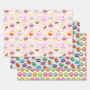 Cupcakes Macaroons und Candy Wirbel Patterns Geschenkpapier Set