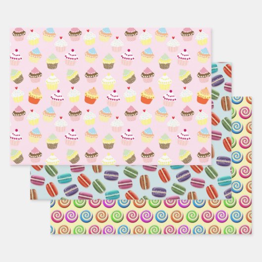 Cupcakes Macaroons und Candy Wirbel Patterns Geschenkpapier Set (Set)