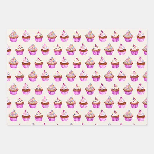 Cupcakes-Muster Geschenkpapier Set (Vorderseite)