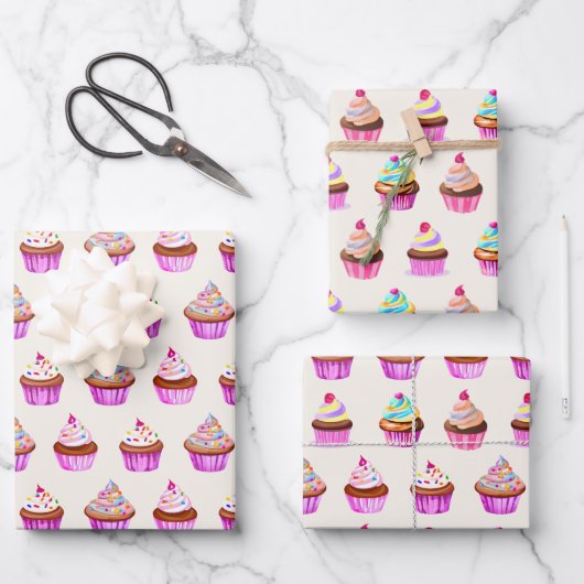 Cupcakes-Muster Geschenkpapier Set (Vorderseite)
