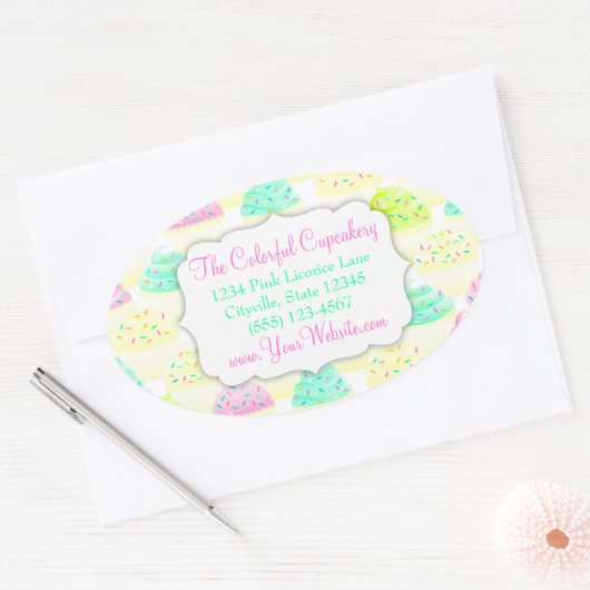 Cupcakes N Sprinklen Custom Oval Aufkleber (Umschlag)