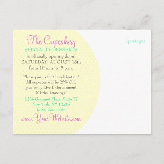 Cupcakes N Sprinkles Custom Grand Opening Postkart Einladungspostkarte (Rückseite)