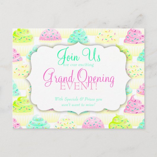 Cupcakes N Sprinkles Custom Grand Opening Postkart Einladungspostkarte (Vorderseite)
