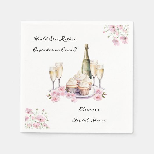 Cupcakes oder Cava Floral Champagne Brautparty Serviette (Vorderseite)