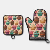 Cupcakes (Personalisiert) Ofenhandschuh & Topflappen-Set (Vorderseite)
