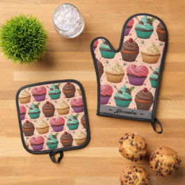 Cupcakes (Personalisiert) Ofenhandschuh & Topflappen-Set