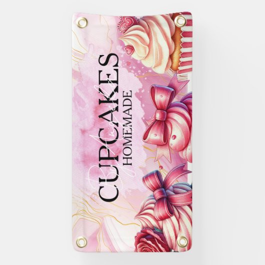 Cupcakes Rosa Bäckerei Marmor Gold Banner (Vertikal)