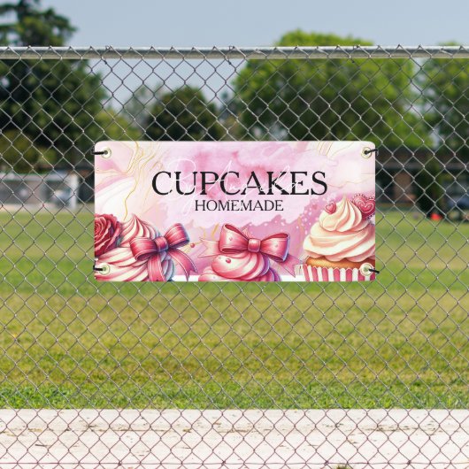 Cupcakes Rosa Bäckerei Marmor Gold Banner (Insitu)