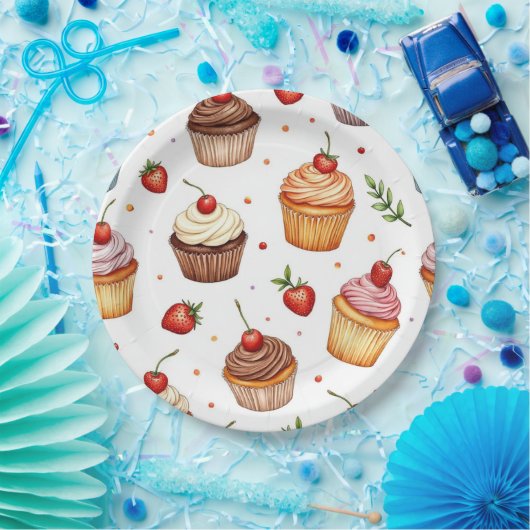 Cupcakes und Erdbeeren Pappteller (Party)