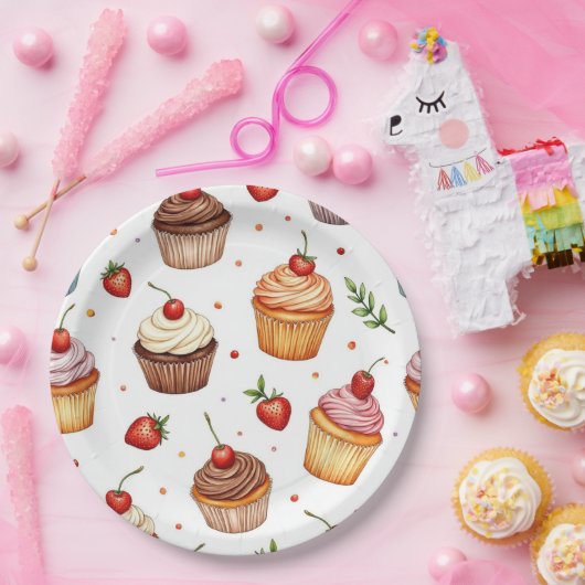 Cupcakes und Erdbeeren Pappteller (Party)