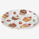 Cupcakes und Erdbeeren Pappteller (Schrägansicht)