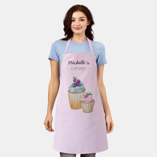 Cupcakes und Früchte Wasserfarben Schürze (Getragen)