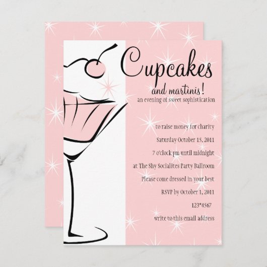 Cupcakes und Martinis Einladung (Vorne/Hinten)