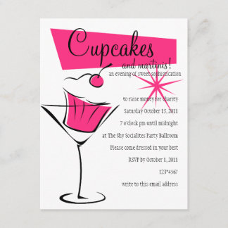 Cupcakes und Martinis in heiß rosa Einladung