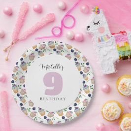 Cupcakes und Obst Wasserfarbe Mit Monogramm Pappteller