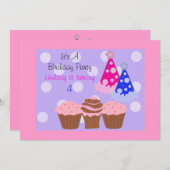 Cupcakes und Party Hats Einladung zum Geburtstag (Vorne/Hinten)