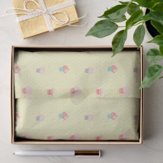 Cupcakes und Polka Dot Niedliches Muster Pastell Seidenpapier (Geschenk)