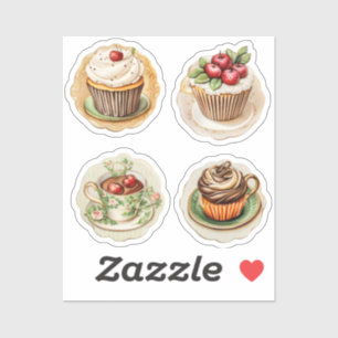 Cupcakes und Tassen 12 Aufkleber