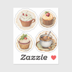 Cupcakes und Tassen 4 Aufkleber