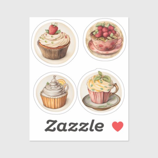 Cupcakes und Tassen 7 Aufkleber (Blatt)