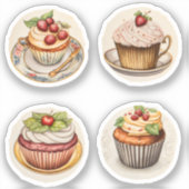 Cupcakes und Tassen 8 Aufkleber (Vorderseite)
