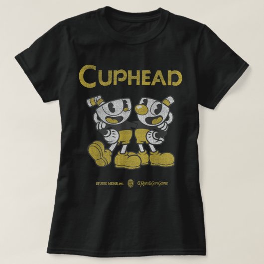 Cuphead und Mugman Best Buds Gold Anzugs T-Shirt (Design vorne)