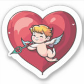 Cupid am roten Herz Aufkleber (Vorderseite)