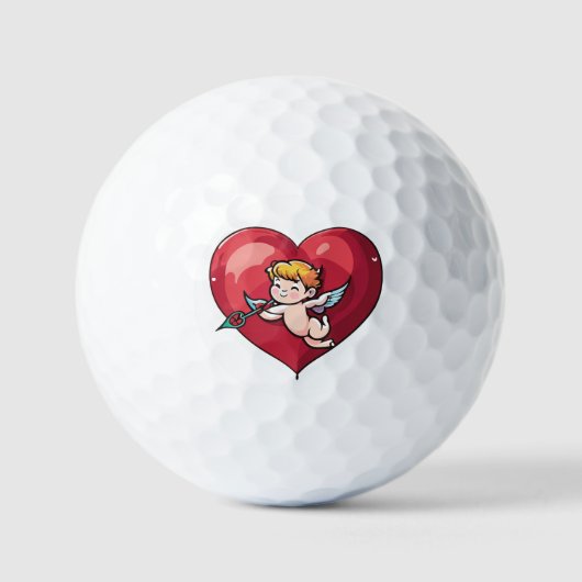 Cupid am roten Herz Golfball (Vorderseite)