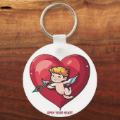 Cupid am roten Herz Schlüsselanhänger (Vorderseite)