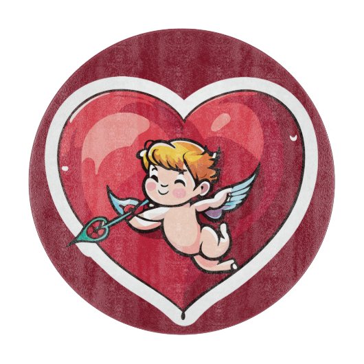 Cupid am roten Herz Schneidebrett (Vorderseite)