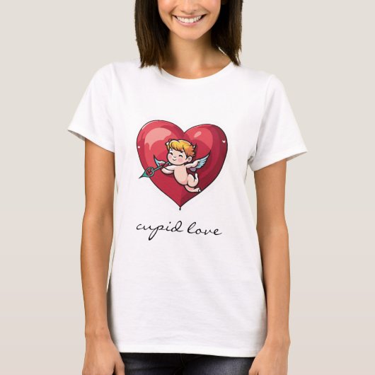 Cupid am roten Herz T-Shirt (Vorderseite)