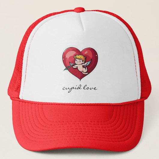 Cupid am roten Herz Truckerkappe (Vorderseite)