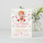 Cupid and Cocktails Valentine's Day Baby Shower Einladung (Stehend Vorderseite)