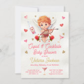 Cupid and Cocktails Valentine's Day Baby Shower Einladung (Vorderseite)