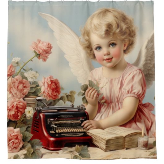 Cupid Angel schreibt einen Liebe Duschvorhang (Vorderseite)