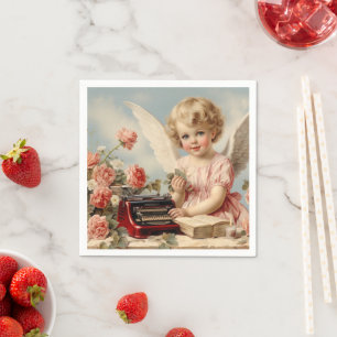 Cupid Angel schreibt einen Liebe Serviette