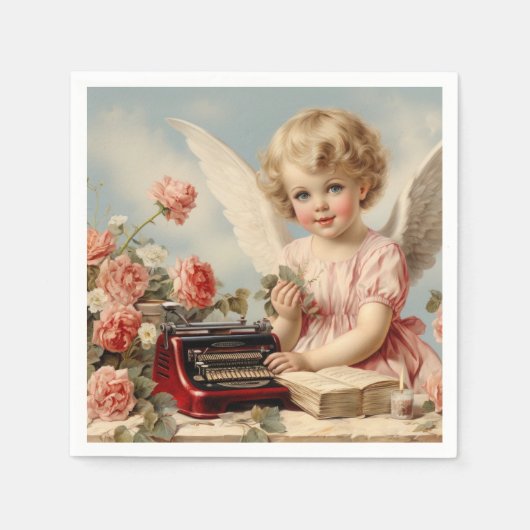 Cupid Angel schreibt einen Liebe Serviette (Vorderseite)