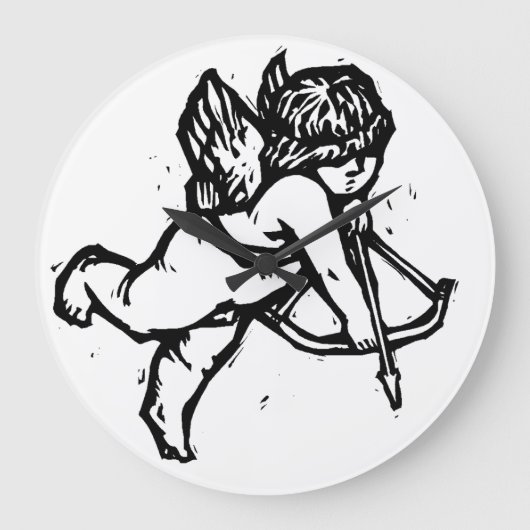 Cupid Angel Valentine Clock Schwarz-weiß Große Wanduhr (Vorderseite)