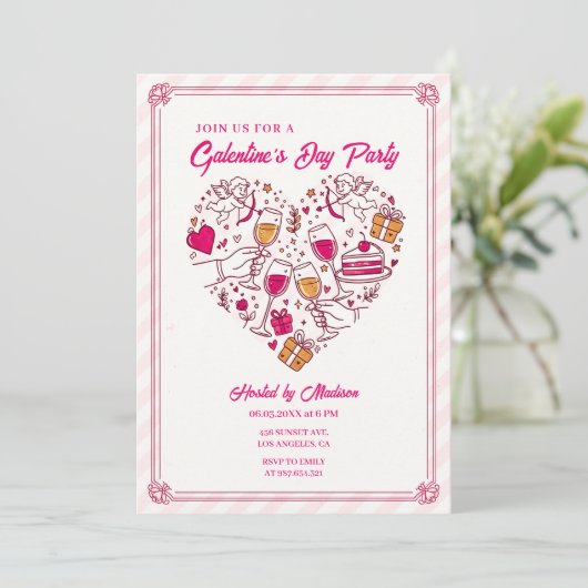 Cupid Angels Galentines Invitation Heart Design Einladung (Stehend Vorderseite)