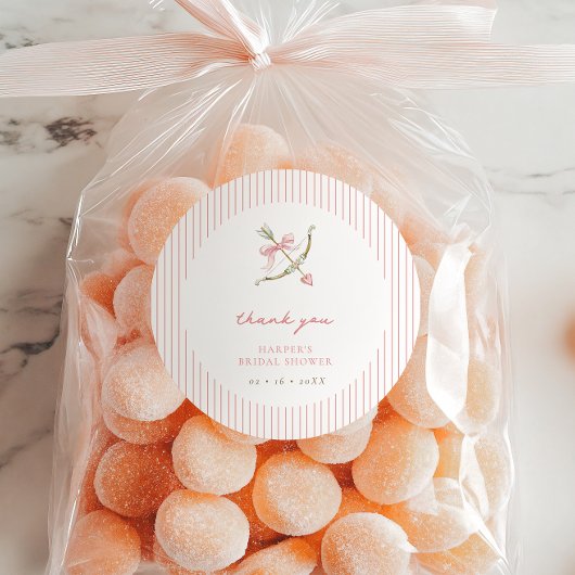 Cupid Arrow & Stripes Bridal Shower Thank You Runder Aufkleber